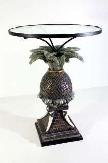 25 Round Verdi Green Pineapple Base Glass Topped Accent End Table 