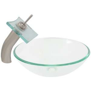 Geyser Crystal Clear Bathroom Glass Vessel Sink and Brushed Nickel 