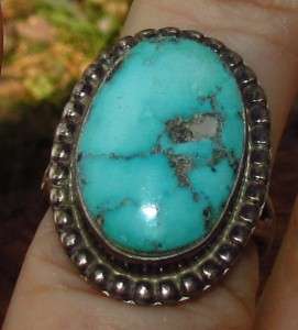   INDIAN STAMPED STERLING SILVER NATURAL KINGMAN TURQUOISE RING 7  