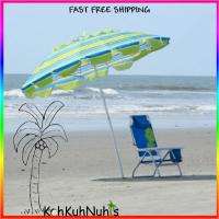 Beach Umbrella Large 8 Adjustable 50+ UV Protection, Bag, Blue Green 