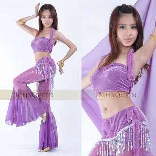 New Shimmer Belly Dance Costume Top & Pants 11 Colours  