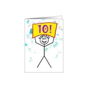  Happy 10th Birthday Stick Figure Holding Sign Card Toys & Games