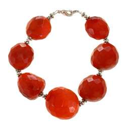 Silver Bead and Faceted Red Agate Bracelet  
