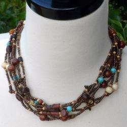 Wood Handmade Pop of Turquoise Bead Necklace (India)  
