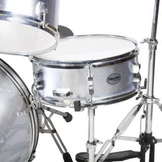 NEW 5 PIECE COMPLETE DRUM SET +CYMBAL+STOOL ~SILVER  