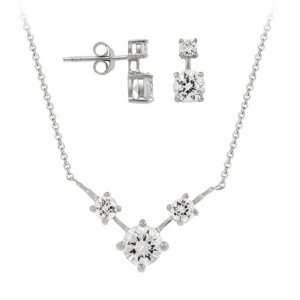  Sterling Silver CZ Studded Necklace & Earrings Set 