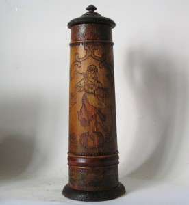 Antique German Wooden Beer Stein w/Pyrography Target Girl c.1900 