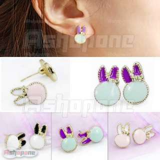 Super Cute lovely Bunny Rabbit with Gold Plated Frame Stud Earrings 