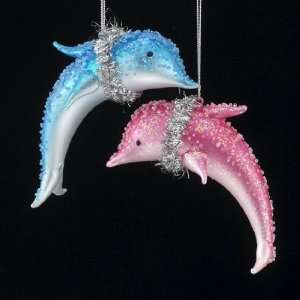   Party Glass Pink & Blue Dolphin Christmas Ornaments