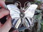   STERLING MOTHER OF PEARL MOP CITRINE GARNET LARGE BUTTERFLY PIN BROOCH