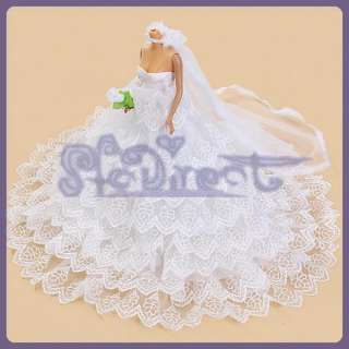 New Stylish Bridal Wedding Gown Princess Dress w/ Veil Flower for 