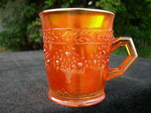 Old Fenton Orange Tree Carnival Glass Mug Pumpkin Color Marigold 