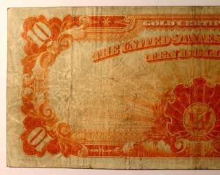 1907 $10 Dollar Gold Certificate Large Size Note F 1169a Nice 