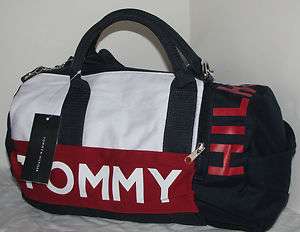NWT auth. Tommy Hilfiger unisex small duffle gym travel bag PINK, BLUE 