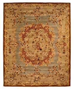 Hand tufted Blue Wool Aubusson Rug (79 x 99)  