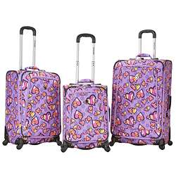 Rockland Deluxe 3 piece Love Hearts Spinner Luggage Set   