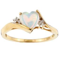 10k Yellow Gold Created Opal and Diamond Heart Ring  