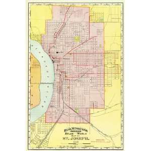 ST. JOSEPH MISSOURI (MO) MAP OF THE CITY BY RAND, MCNALLY & CO. 1892 