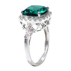 10k White Gold Lab created Emerald and White Sapphire Ring   