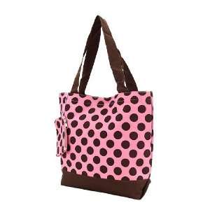  Large Canvas Insulated Tote Bag   Brown with Pink Polka 