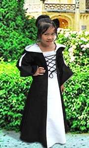 Medieval Maiden Dress for Girls with Hood and Laces, Handmade in 