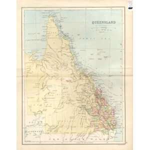  ANTIQUE MAP 1881 BARTHOLOMEW QUEENSLAND AUSTRALIA