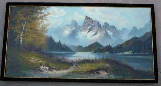 Wilmer Winde, Original oil painting, vintage landscape Lake and snowy 
