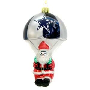  Dallas Cowboys NFL Parachuting Santa Glass Ornament 
