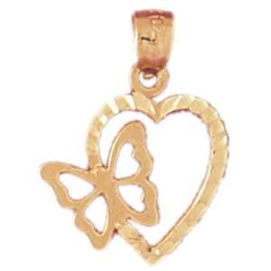  14kt Yellow Gold Heart With Butterfly Pendant Jewelry