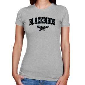 Long Island Blackbirds Ladies Ash Logo Arch Slim Fit T shirt