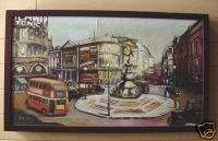 modernist LONDON CITYSCAPE vintage oil painting, signed  