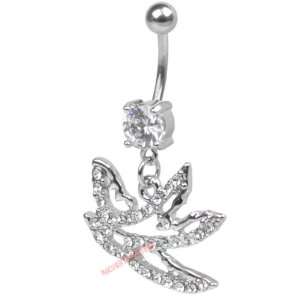  Tattoo Sparrow CZ Jeweled Dangle Solitaire Belly Button 