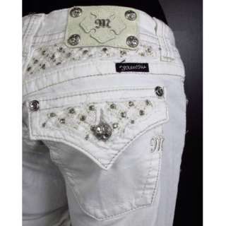   ME JEANS Boot Cut WHITE Victorian Gold Check Pattern Insert  