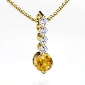   Necklace, Round Citrine 14K Yellow Gold Necklace with Diamond Jewelry