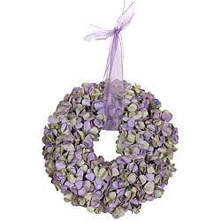 Small Purple Faux Hydrangea Wreath with Ribbon  