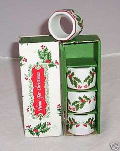 HOME FOR CHRISTMAS HOLLY NAPKIN RINGS 4 NEW JAPAN ALL THE TRIMMINGS 