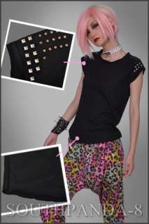 SC105 Black Punk Gothic Stud T shirt Top Rock Fashion  