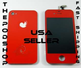   4S Digitizer LCD + Back Glass RED Full Color Kit Conversion Kit  