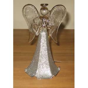  Silver Glass Glitter Angel With Harp 
