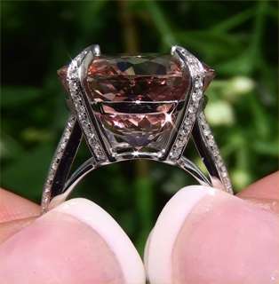   19 Carat Natural Pink Morganite Diamond Cocktail Ring 14k Gold  