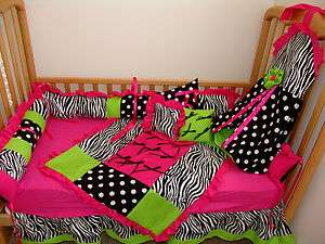 Pc Hot pink/lime/ zebra/dot Baby bedding  