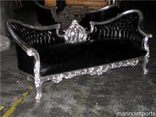   Silver leaf Rococo Leather Tufted Chaise Lounge Sofa Daybed  