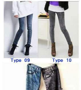 Womens trendy new Denim jeans style leggings SZ S~L  