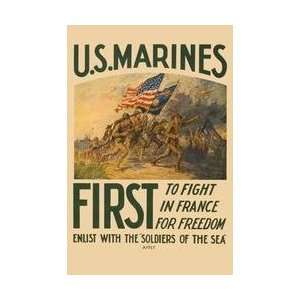 US Marines   First to fight in France for Freedom 28x42 Giclee on 