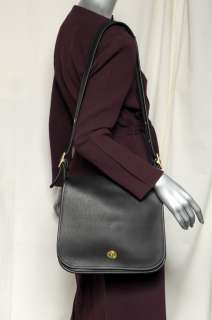 COACH Black Leather Flap Bag Handbag Purse Messenger Crossbody Laptop 