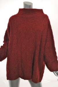 ESKANDAR 100% Hand Knitted CASHMERE Cable Mock Neck Sweater Berry OS 