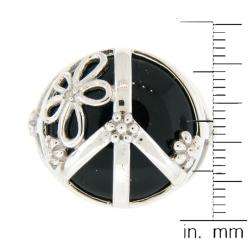   Leigh Sterling Silver Onyx and Diamond Peace Sign Ring  