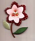 FLOWER, FELT 6 PETAL RED/PINK W/RED BEADS IRON ON APPL