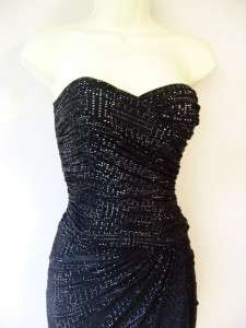 CALVIN KLEIN Black Ruched Rhinestone Sweetheart Party Cocktail Evening 