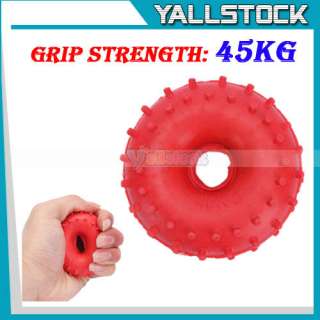 New Rubber Grip Hand Gripper Device Ring Grip Strength 45Kg Red Free 